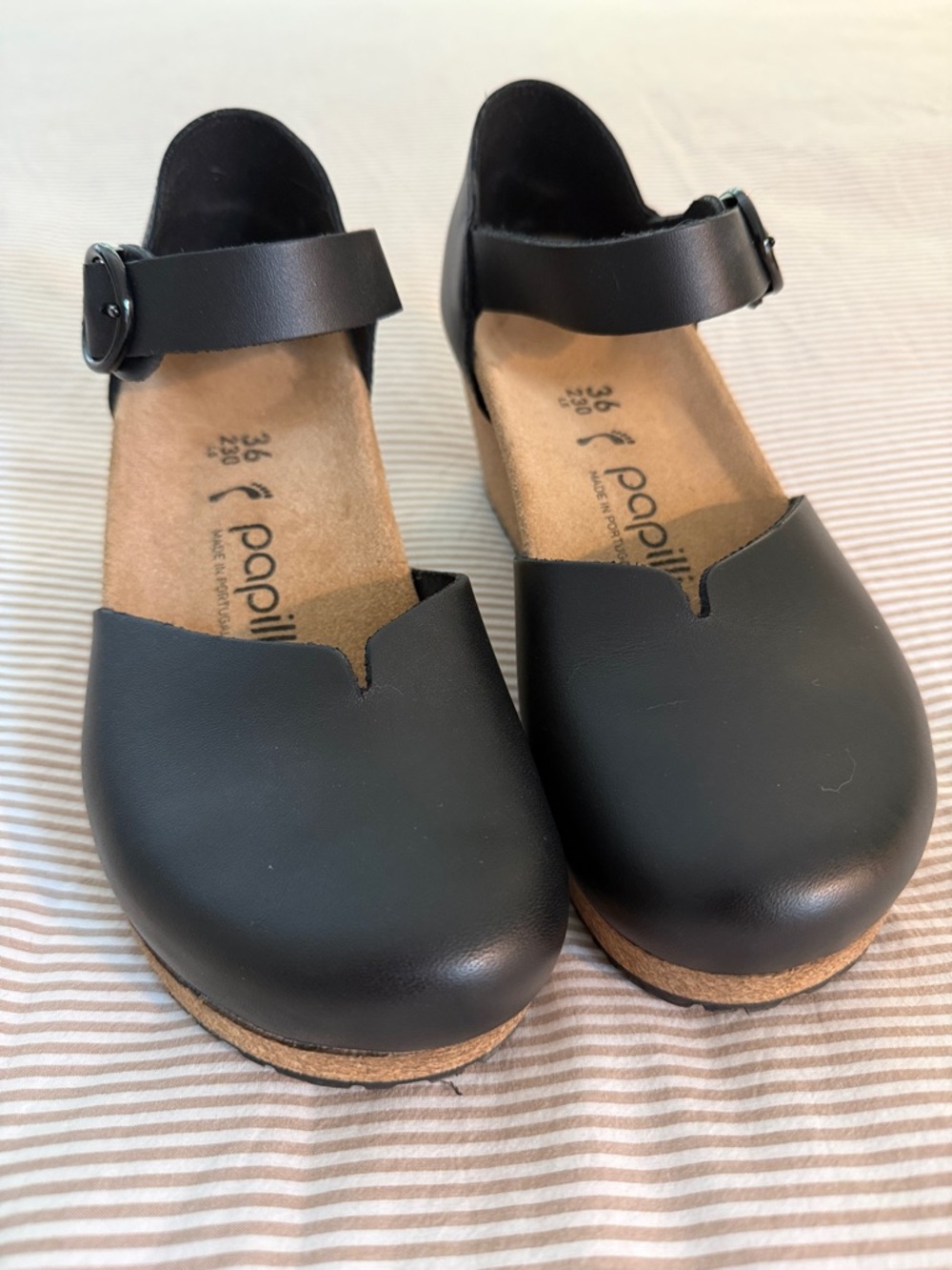 Papillio Women Mary-Ring buckle
 Black Ankle-Strap Closed-Toe Clogs Cork